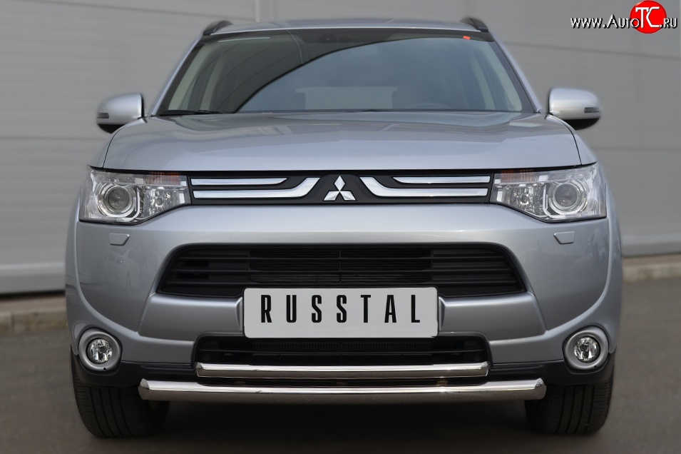 14 999 р. Защита переднего бампера (2 трубыØ63 и 42 мм, нержавейка) SLITKOFF Mitsubishi Outlander GF дорестайлинг (2012-2014)  с доставкой в г. Омск