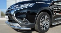 14 699 р. Защита переднего бампера (2 трубыØ63 и 42 мм, нержавейка) SLITKOFF  Mitsubishi Outlander  GF (2015-2018) 2-ой рестайлинг  с доставкой в г. Омск. Увеличить фотографию 2