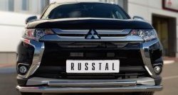 14 699 р. Защита переднего бампера (2 трубыØ63 и 42 мм, нержавейка) SLITKOFF  Mitsubishi Outlander  GF (2015-2018) 2-ой рестайлинг  с доставкой в г. Омск. Увеличить фотографию 4