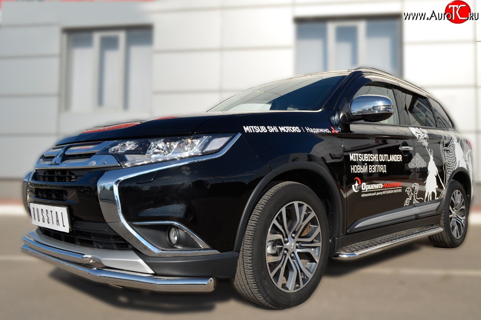 14 699 р. Защита переднего бампера (2 трубыØ63 и 42 мм, нержавейка) SLITKOFF  Mitsubishi Outlander  GF (2015-2018) 2-ой рестайлинг  с доставкой в г. Омск