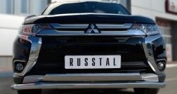 22 949 р. Защита переднего бампера (2 трубыØ75х42 и 63 мм, нержавейка) Russtal Mitsubishi Outlander GF 2-ой рестайлинг (2015-2018)  с доставкой в г. Омск. Увеличить фотографию 3