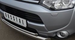 15 599 р. Защита переднего бампера (2 трубыØ76 и 42 мм, нержавейка) SLITKOFF  Mitsubishi Outlander  GF (2012-2014) дорестайлинг  с доставкой в г. Омск. Увеличить фотографию 3