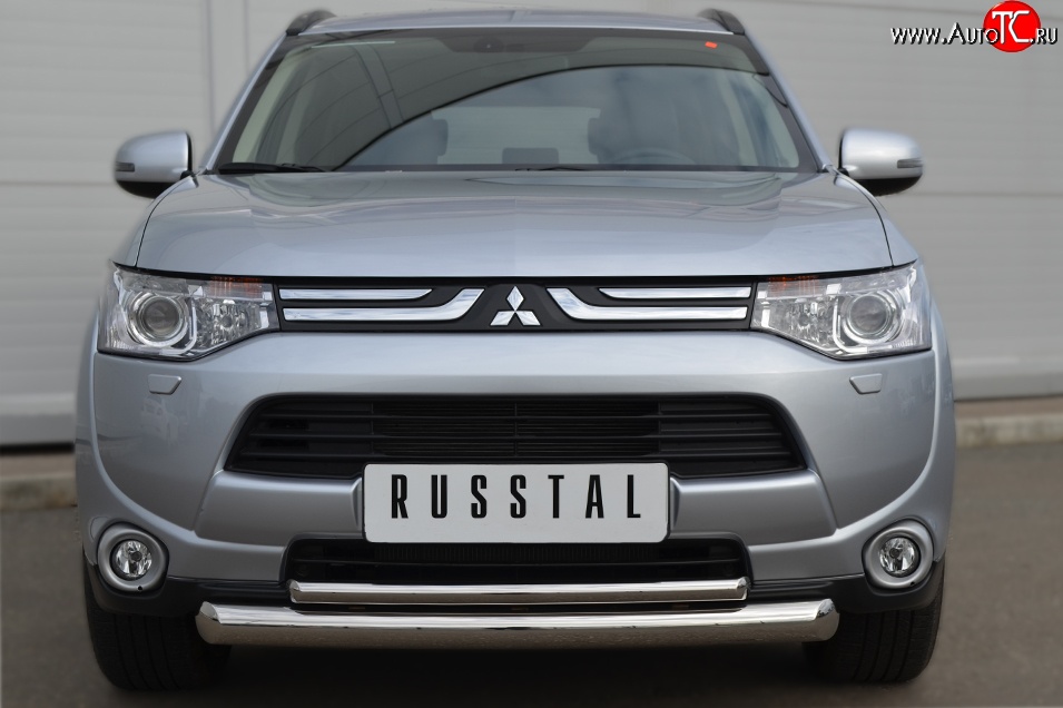 15 599 р. Защита переднего бампера (2 трубыØ76 и 42 мм, нержавейка) SLITKOFF  Mitsubishi Outlander  GF (2012-2014) дорестайлинг  с доставкой в г. Омск