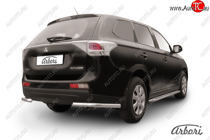 8 909 р. Защита заднего бампера Arbori (уголки, нержавейка, 1 труба d57 mm). Mitsubishi Outlander GF дорестайлинг (2012-2014)  с доставкой в г. Омск