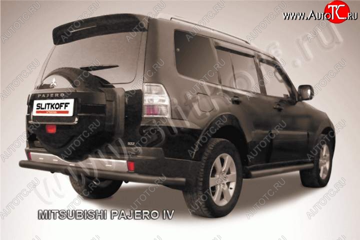 8 199 р. Защита задняя Slitkoff Mitsubishi Pajero 4 V90 2-ой рестайлинг (2014-2020) (Цвет: серебристый)  с доставкой в г. Омск