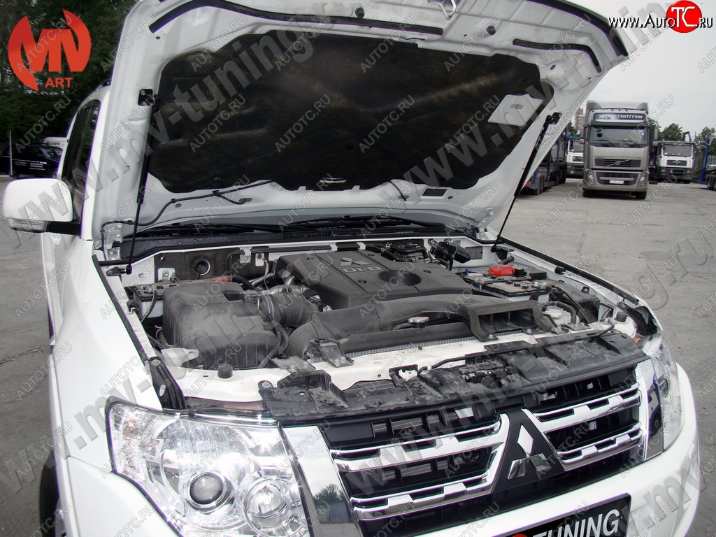 4 099 р. Упор капота MV-Tuning (двойной) Mitsubishi Pajero 4 V80 дорестайлинг (2006-2011)  с доставкой в г. Омск