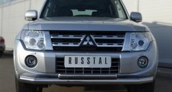 Защита переднего бампера (2 трубыØ76 и 42 мм, нержавейка) SLITKOFF Mitsubishi Pajero 4 V80 3 дв. 1-ый рестайлинг (2011-2014)