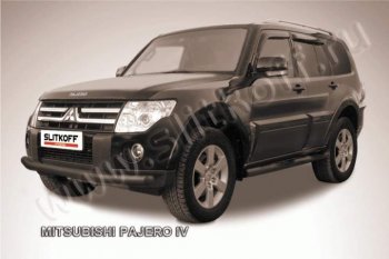 8 199 р. Защита переднего бампер Slitkoff Mitsubishi Pajero 4 V80 дорестайлинг (2006-2011) (Цвет: серебристый)  с доставкой в г. Омск. Увеличить фотографию 1