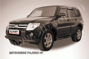 9 799 р. Защита переднего бампер Slitkoff  Mitsubishi Pajero ( 4 V90,  4 V80) (2006-2015) дорестайлинг, дорестайлинг, 1-ый рестайлинг, 3 дв. 1-ый рестайлинг (Цвет: серебристый)  с доставкой в г. Омск. Увеличить фотографию 1