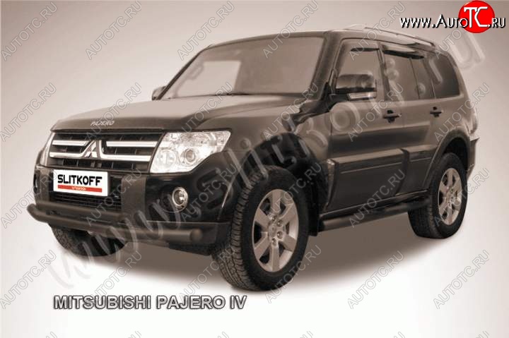 9 799 р. Защита переднего бампер Slitkoff  Mitsubishi Pajero ( 4 V90,  4 V80) (2006-2015) дорестайлинг, дорестайлинг, 1-ый рестайлинг, 3 дв. 1-ый рестайлинг (Цвет: серебристый)  с доставкой в г. Омск