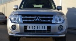 Одинарная защита переднего бампера диаметром 76 мм SLITKOFF Mitsubishi Pajero 4 V80 3 дв. 1-ый рестайлинг (2011-2014)