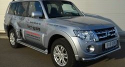 13 349 р. Защита порогов из круглой трубы диаметром 42 мм Russtal Mitsubishi Pajero 4 V90 дорестайлинг (2006-2011) (Защита порогов с со скосами на торцах (вариант 1))  с доставкой в г. Омск. Увеличить фотографию 3