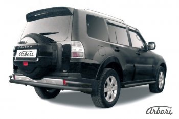 10 889 р. Защита заднего бампера Arbori (черная, 2 трубы d76 и 42 mm). Mitsubishi Pajero 4 V90 2-ой рестайлинг (2014-2020)  с доставкой в г. Омск. Увеличить фотографию 1