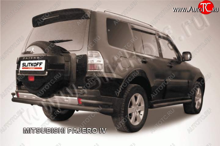 9 799 р. Защита задняя Slitkoff (d76/42) Mitsubishi Pajero 4 V90 2-ой рестайлинг (2014-2020) (Цвет: серебристый)  с доставкой в г. Омск