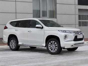 23 999 р. Защита переднего бампера (2 трубы Ø76 и 42 мм, нержавейка) SLITKOFF  Mitsubishi Pajero Sport  QF (2019-2022) рестайлинг  с доставкой в г. Омск. Увеличить фотографию 3