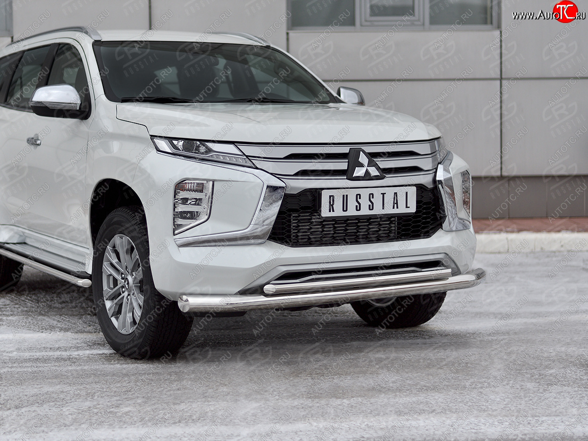 23 999 р. Защита переднего бампера (2 трубы Ø76 и 42 мм, нержавейка) SLITKOFF  Mitsubishi Pajero Sport  QF (2019-2022) рестайлинг  с доставкой в г. Омск