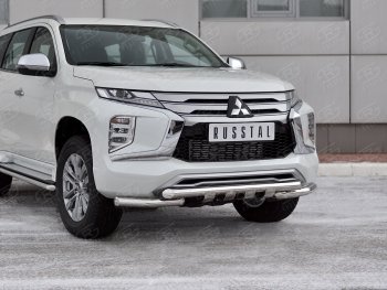 Защита переднего бампера Russtal (Ø63 мм с уголками, нержавейка) Mitsubishi Pajero Sport QF рестайлинг (2019-2022)