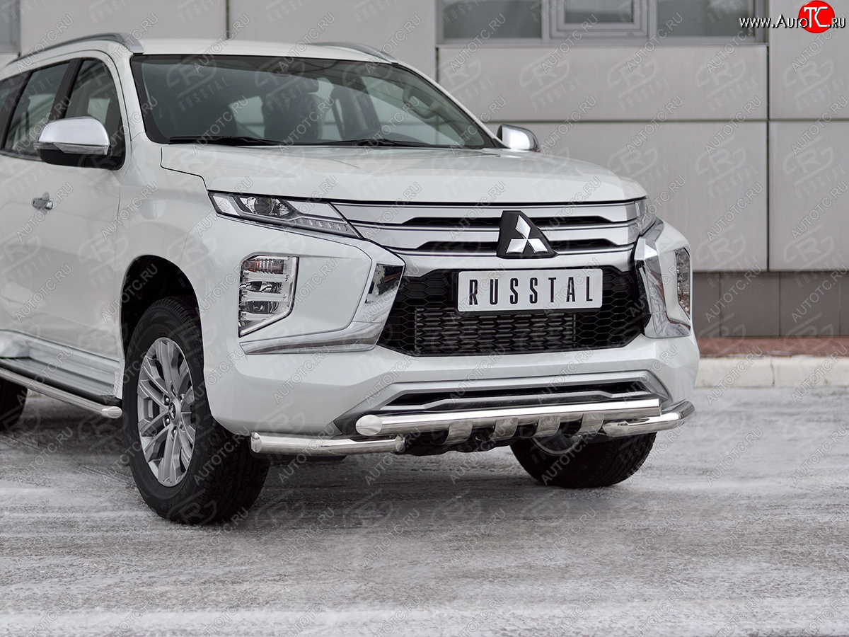 23 999 р. Защита переднего бампера Russtal (Ø63 мм с уголками, нержавейка) Mitsubishi Pajero Sport QF рестайлинг (2019-2022)  с доставкой в г. Омск