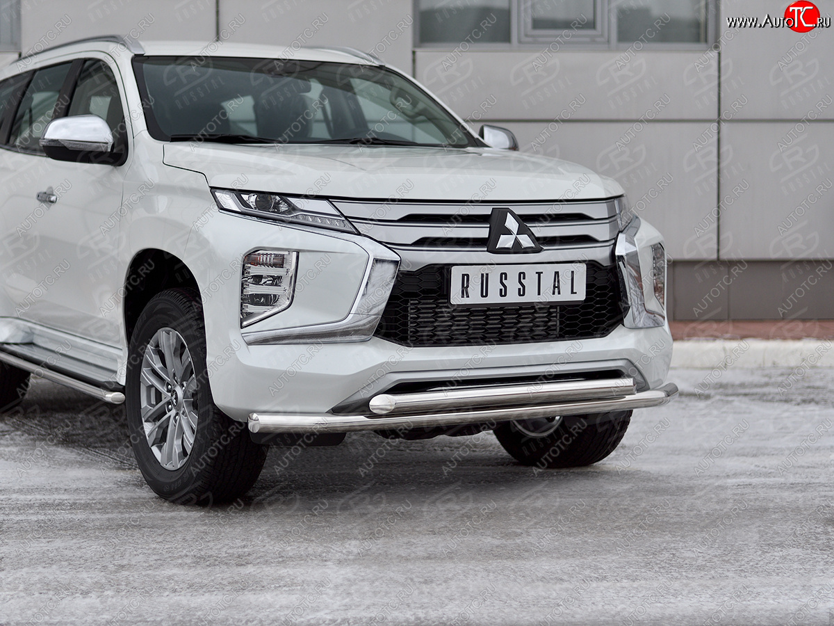 28 949 р. Защита переднего бампера (2 трубы Ø63 и 42 мм, нержавейка) SLITKOFF  Mitsubishi Pajero Sport  QF (2019-2022) рестайлинг  с доставкой в г. Омск