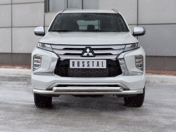 28 949 р. Защита переднего бампера (2 трубы Ø63 и 42 мм, нержавейка) SLITKOFF  Mitsubishi Pajero Sport  QF (2019-2022) рестайлинг  с доставкой в г. Омск. Увеличить фотографию 2