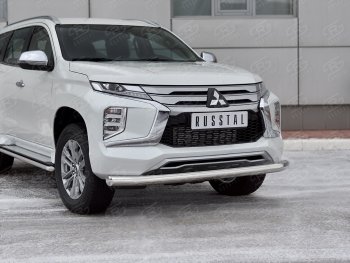 16 699 р. Защита переднего бампера (Ø76 мм, нержавейка) SLITKOFF  Mitsubishi Pajero Sport  QF (2019-2022) рестайлинг  с доставкой в г. Омск. Увеличить фотографию 2