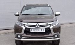 Защита переднего бампера (Ø63 мм, нержавейка) Russtal Mitsubishi Pajero Sport QE дорестайлинг (2015-2021)