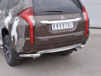 Защита заднего бампера (Ø63 мм уголки под фаркоп, нержавейка) SLITKOFF Mitsubishi Pajero Sport QE дорестайлинг (2015-2021) ()