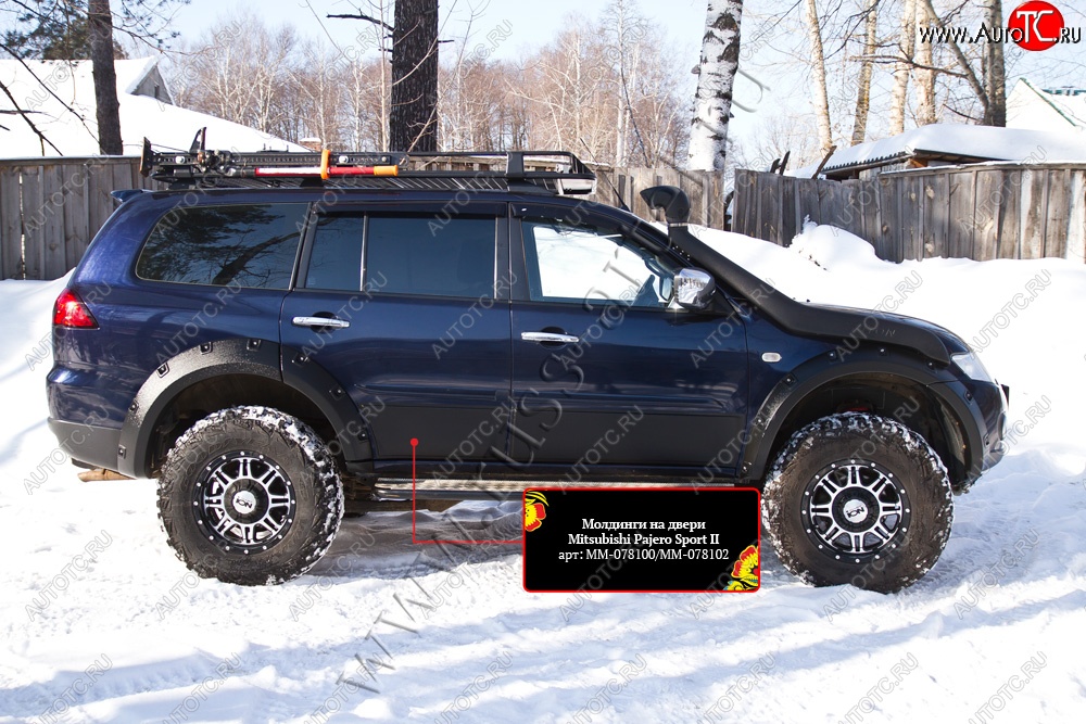 10 749 р. Молдинги дверей RA (комплект)  Mitsubishi Pajero Sport  PB (2008-2013) дорестайлинг (Поверхность глянец (под окраску), Неокрашенные)  с доставкой в г. Омск