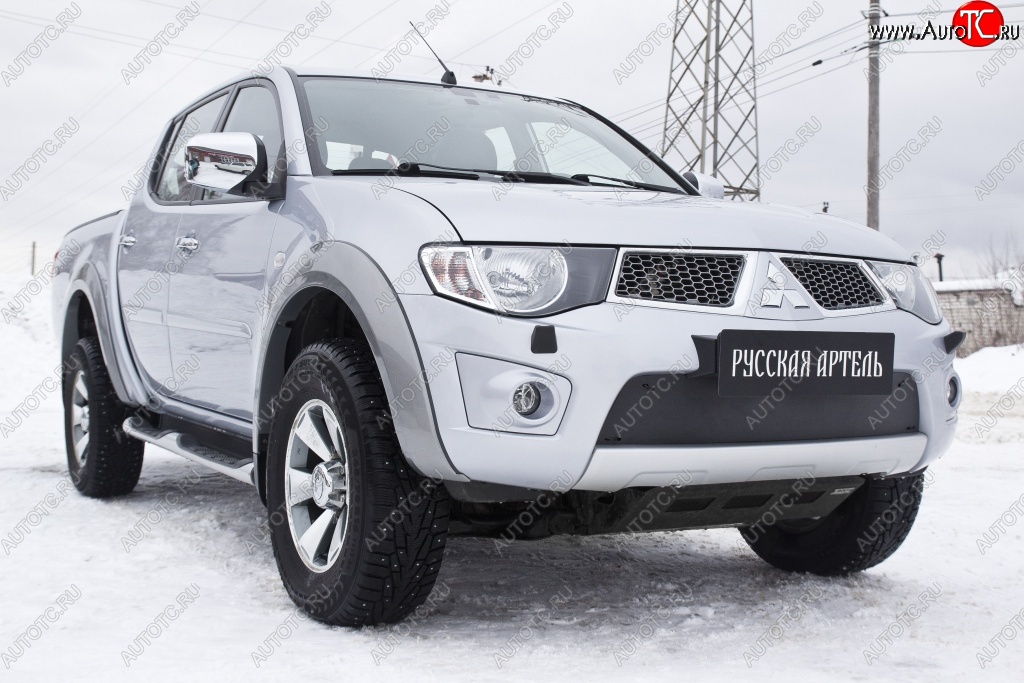 1 159 р. Зимняя заглушка решетки переднего бампера РА  Mitsubishi Pajero Sport  PB (2008-2013) дорестайлинг  с доставкой в г. Омск