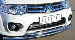 10 899 р. Защита переднего бампера (2 трубыØ63 мм, нержавейка) SLITKOFF Mitsubishi Pajero Sport PB рестайлинг (2013-2017)  с доставкой в г. Омск. Увеличить фотографию 2