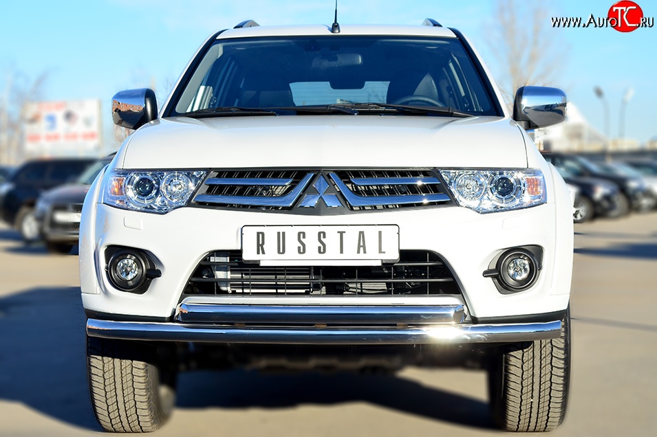 10 899 р. Защита переднего бампера (2 трубыØ63 мм, нержавейка) SLITKOFF Mitsubishi Pajero Sport PB рестайлинг (2013-2017)  с доставкой в г. Омск