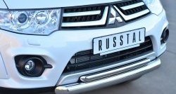 26 199 р. Защита переднего бампера (2 трубыØ76 и 42 мм, нержавейка) SLITKOFF  Mitsubishi Pajero Sport  PB (2013-2017) рестайлинг  с доставкой в г. Омск. Увеличить фотографию 2