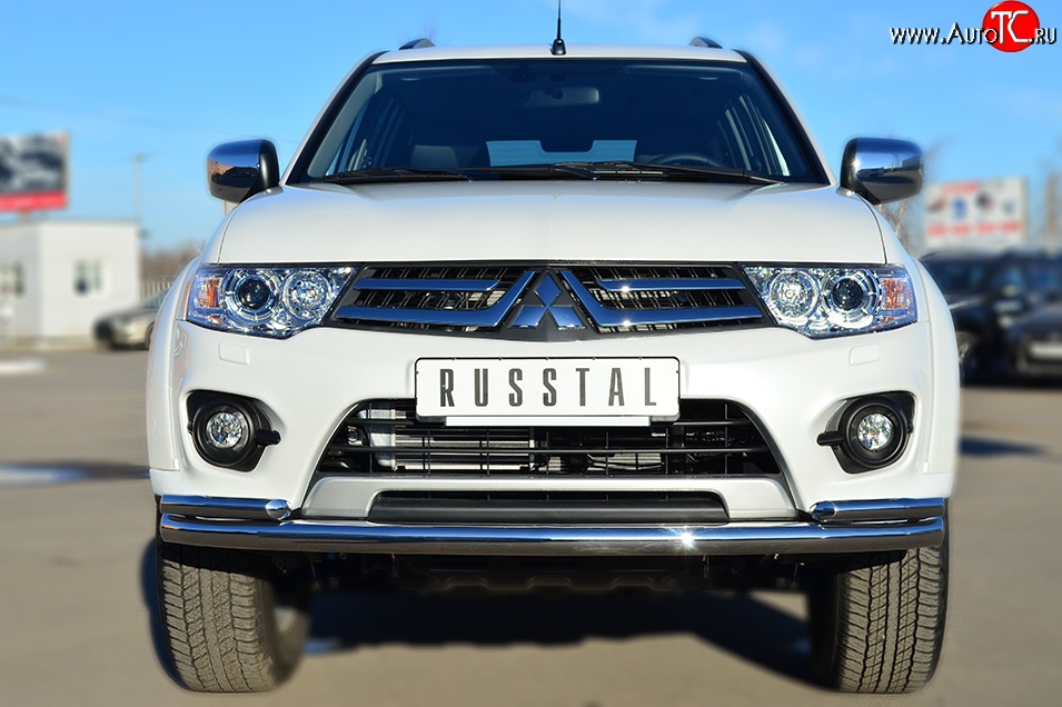 21 399 р. Защита переднего бампера (2 трубыØ63 и 42 мм, нержавейка) SLITKOFF  Mitsubishi Pajero Sport  PB (2013-2017) рестайлинг  с доставкой в г. Омск