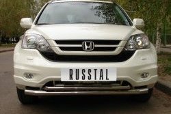 16 649 р. Защита переднего бампера (2 трубыØ63 и 42 мм, нержавейка) SLITKOFF Honda CR-V RE1,RE2,RE3,RE4,RE5,RE7 рестайлинг (2009-2012) (Объём двигателя 2.0 л)  с доставкой в г. Омск. Увеличить фотографию 2