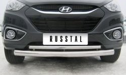 24 849 р. Защита переднего бампера (2 трубыØ76 и 42 мм, нержавейка) SLITKOFF  Hyundai IX35  LM (2009-2018) дорестайлинг, рестайлинг  с доставкой в г. Омск. Увеличить фотографию 2