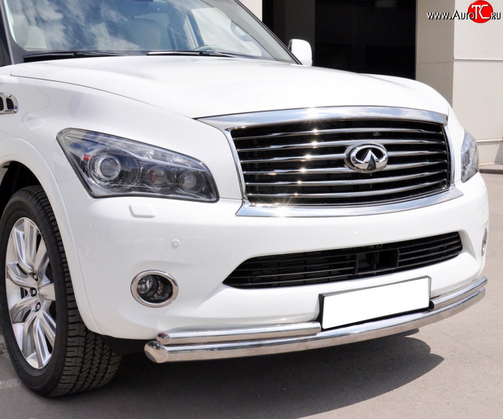 17 999 р. Защита переднего бампера (2 трубыØ76 и 42 мм, нержавейка) Russtal  INFINITI QX56  Z62 (2010-2013)  с доставкой в г. Омск