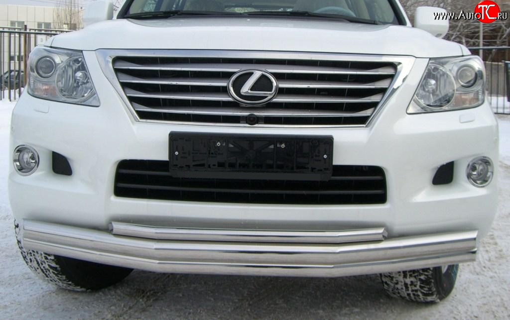 23 599 р. Тройная защита переднего бампера SLITKOFF 70 мм Lexus LX570 J200 дорестайлинг (2007-2012)  с доставкой в г. Омск