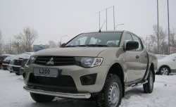 22 749 р. Защита порогов Russtal из трубы d76 мм с пластиковыми вставками для ног  Mitsubishi L200 ( 4,  5 KK,KL) (2006-2022)  дорестайлинг, рестайлинг (Защита порогов с со скосами на торцах (вариант 1))  с доставкой в г. Омск. Увеличить фотографию 3