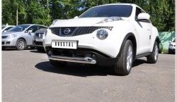 17 799 р. Защита переднего бампера (2 трубыØ63 и 42 мм, нержавейка) SLITKOFF  Nissan Juke  1 YF15 (2010-2014) дорестайлинг  с доставкой в г. Омск. Увеличить фотографию 2