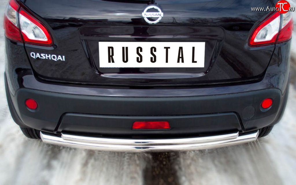 15 649 р. Защита заднего бампера (Ø63 и 42 мм, нержавейка) Russtal Nissan Qashqai 1 J10 рестайлинг (2010-2013) (полированная нержавейка)  с доставкой в г. Омск