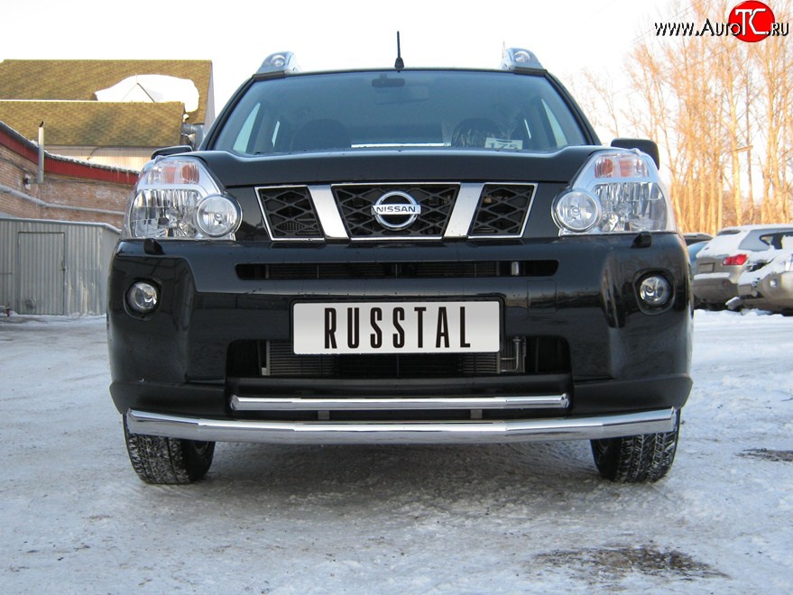 15 499 р. Защита переднего бампера (2 трубыØ63 и 42 мм, нержавейка) SLITKOFF Nissan X-trail 1 T30 дорестайлинг (2000-2003)  с доставкой в г. Омск