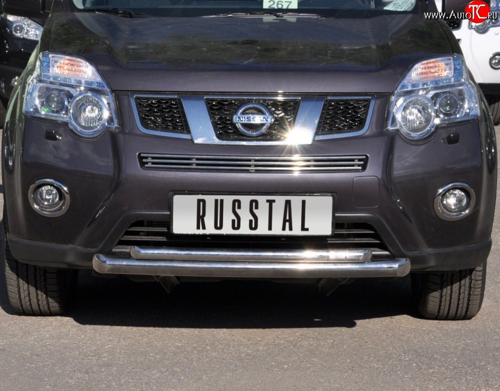 20 899 р. Защита переднего бампера (2 трубыØ76 и 42 мм, нержавейка) SLITKOFF  Nissan X-trail  2 T31 (2010-2015) рестайлинг  с доставкой в г. Омск