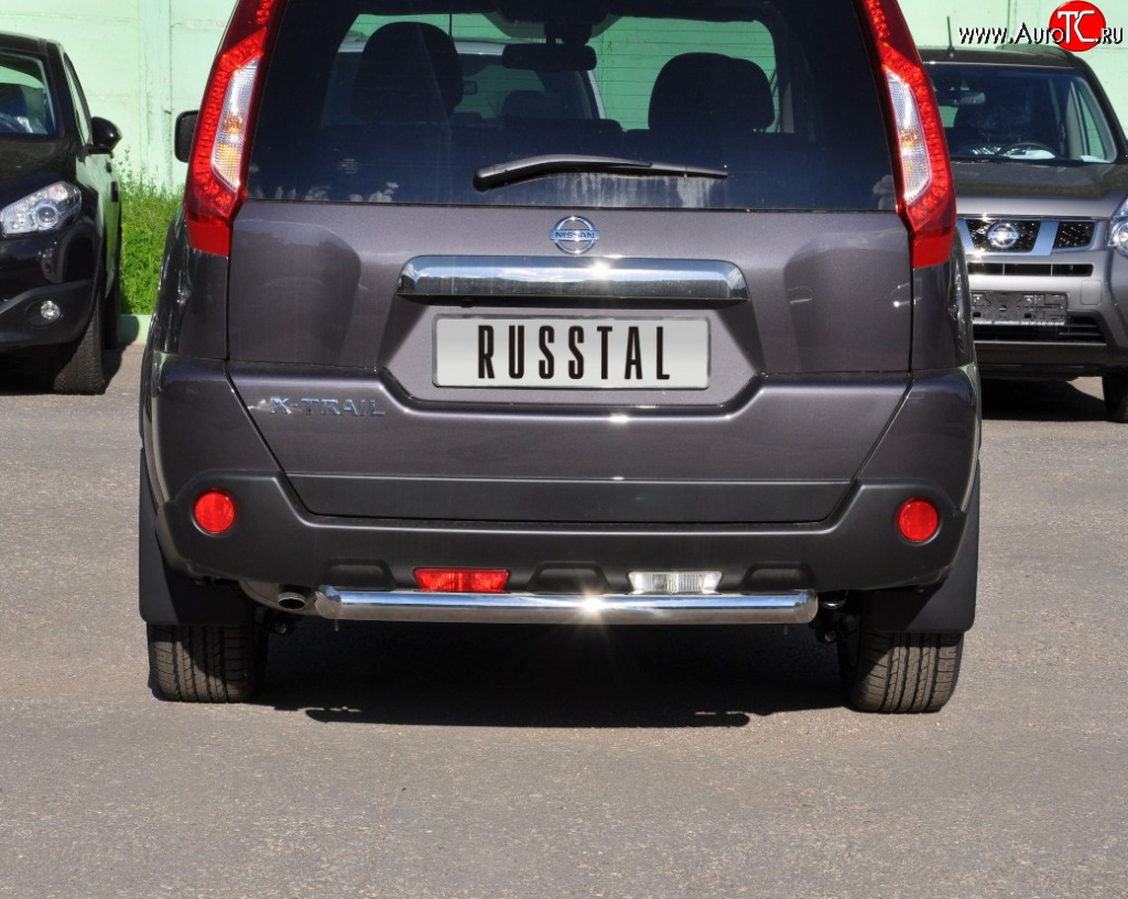 8 799 р. Защита заднего бампера (Ø63 мм, нержавейка) Russtal Nissan X-trail 2 T31 рестайлинг (2010-2015)  с доставкой в г. Омск