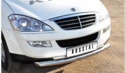 10 949 р. Защита переднего бампера (2 трубыØ63 и 42 мм, нержавейка) Russtal SSANGYONG Kyron дорестайлинг (2005-2007)  с доставкой в г. Омск. Увеличить фотографию 2