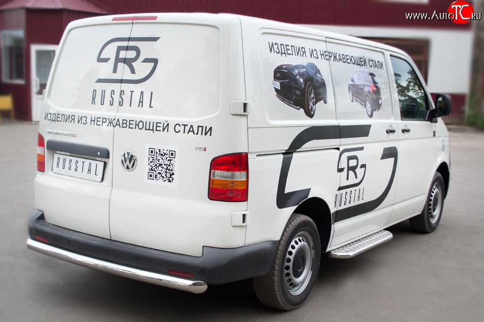 14 599 р. Защита заднего бампера (Ø76 мм, нержавейка) SLITKOFF Volkswagen Transporter T5 дорестайлинг (2003-2009)  с доставкой в г. Омск