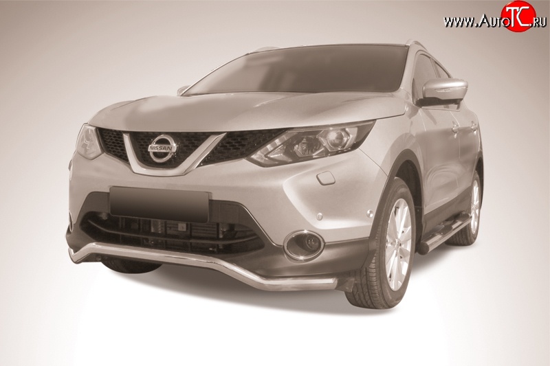 13 749 р. Фигурная защита переднего бампера диаметром 57 мм Slitkoff  Nissan Qashqai  2 (2013-2019) J11 дорестайлинг (Нержавейка, Полированная)  с доставкой в г. Омск