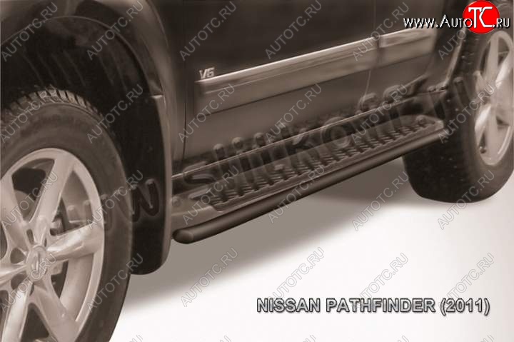 7 649 р. Защита штатного порога d42 Slitkoff  Nissan Pathfinder  R51 (2009-2014) рестайлинг (Цвет: серебристый)  с доставкой в г. Омск