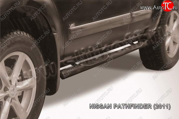 8 949 р. Защита порогов Slitkoff  Nissan Pathfinder  R51 (2009-2014) рестайлинг (Цвет: серебристый)  с доставкой в г. Омск