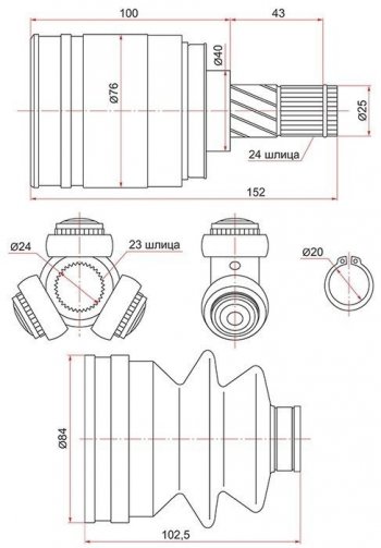 2 599 р. ШРУС SAT (внутренний, 23*24*40) Nissan Almera седан N15 (1995-2000)  с доставкой в г. Омск. Увеличить фотографию 1