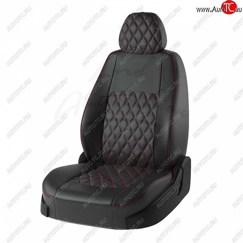 7 999 р. Чехлы для сидений (G11/G15) Lord Autofashion Турин Ромб (экокожа)  Nissan Almera  G15 (2012-2019) седан (Чёрный, вставка чёрная, строчка красная)  с доставкой в г. Омск